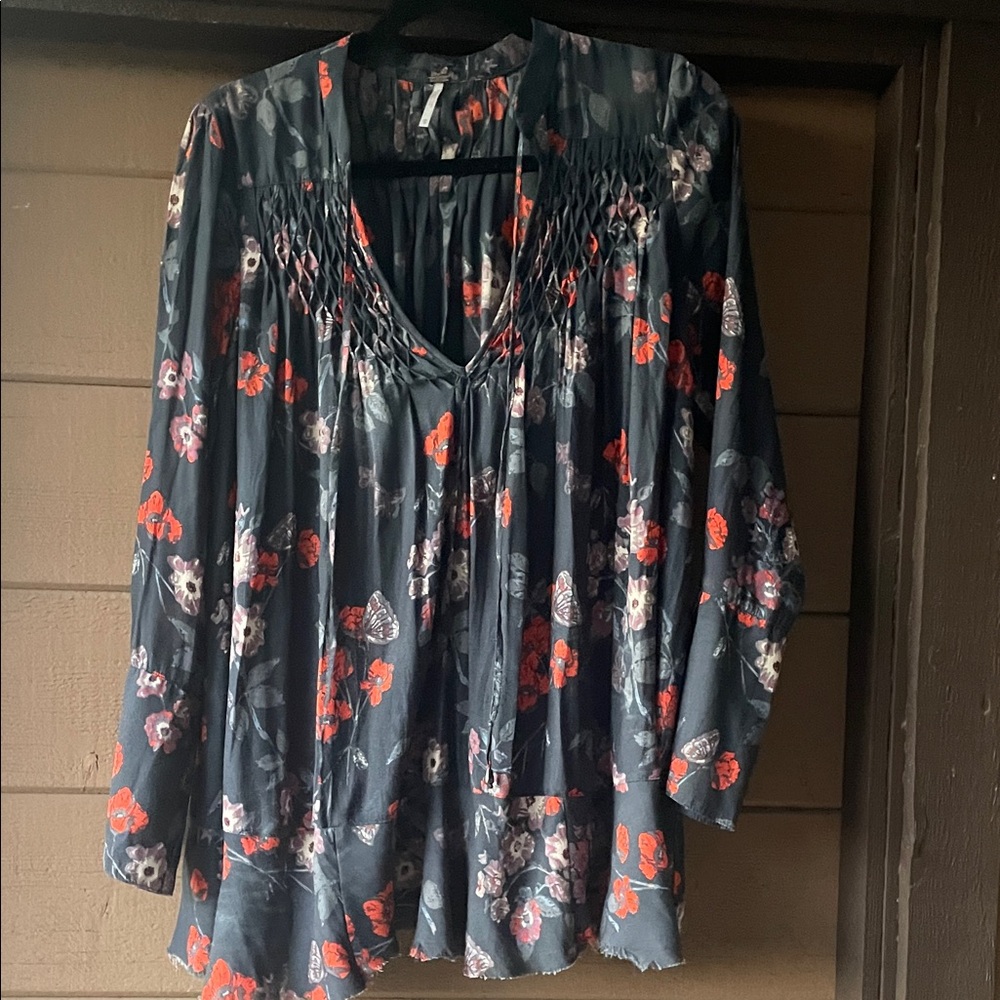 Free People XS Floral V-Neck Blouse